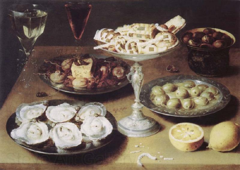 Osias Beert Style life with oysters confectionery and fruits France oil painting art